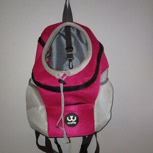 Wuffle Pink and Gray Pet Backpack